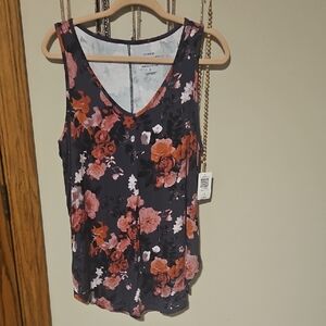 torrid Floral V-Neck Tank Top - Rose Pink & Charcoal